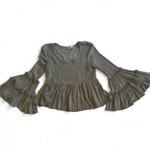 Anama Olive Green Bell Sleeve Crop Top Whimsical Indie Fairycore‎